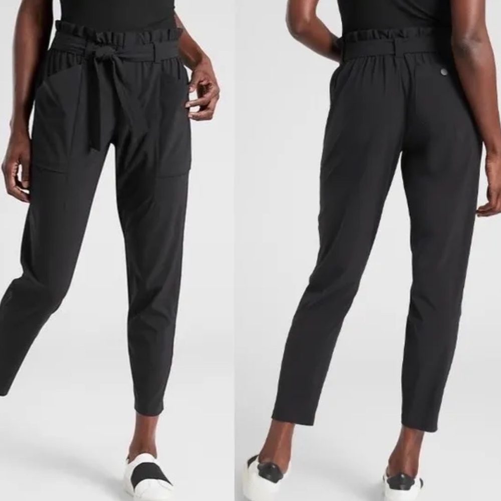 Athleta Skyline Panst Black Ankle Tie-Waist Pants #292915-00‎